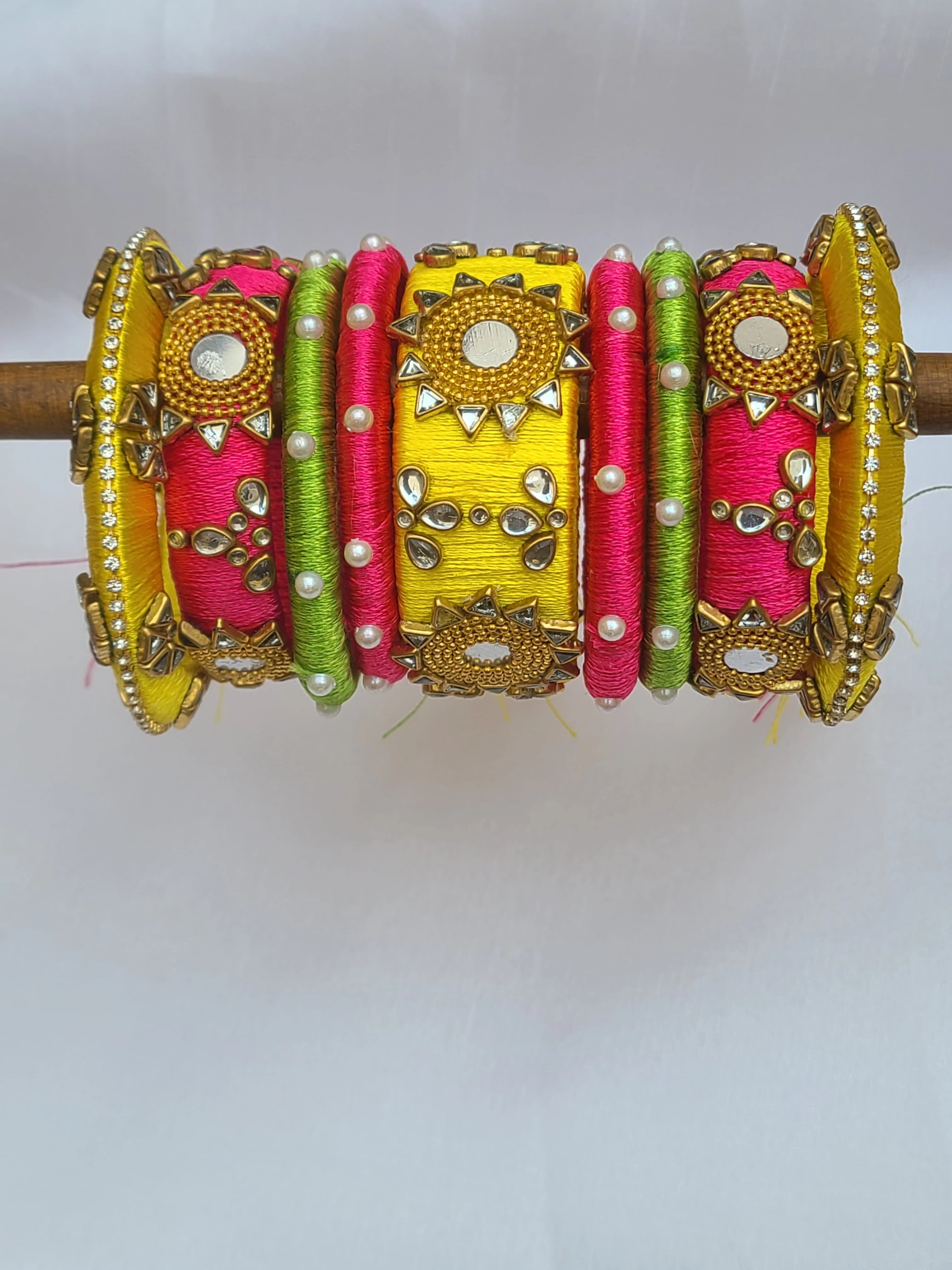 Multi Colours Fancy Silk Thread Kundan Bangles